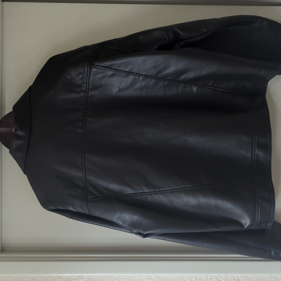 Faux Leather Jacket A Collezioni Mens Black Biker Sport Zip - Picture 4 of 8